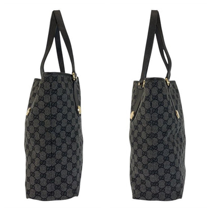 Gucci Black Gold GG Canvas Leather Tote Shoulder Bag