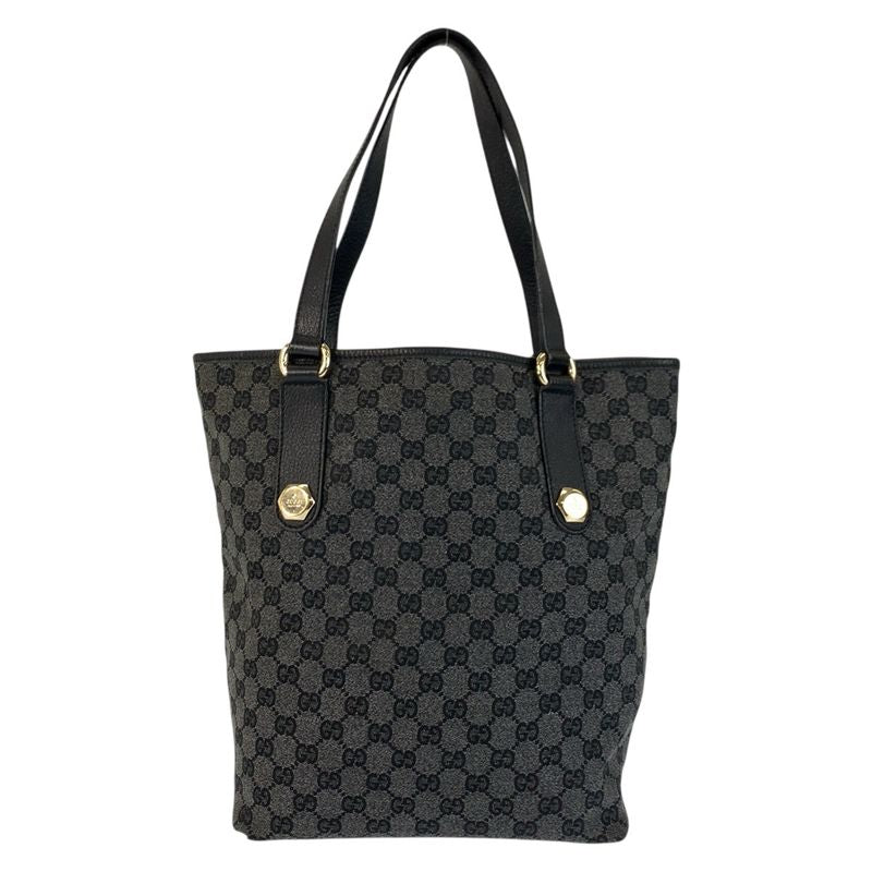 Gucci Black Gold GG Canvas Leather Tote Shoulder Bag