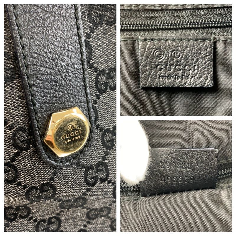 Gucci Black Gold GG Canvas Leather Tote Shoulder Bag