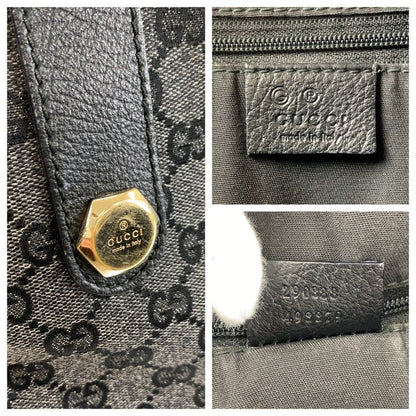 Gucci Black Gold GG Canvas Leather Tote Shoulder Bag