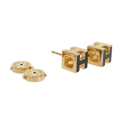 Hermes Cage Cube Earrings Metal Black Gold