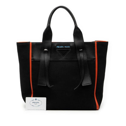 Prada Uverture Black Orange Canvas Leather Tote