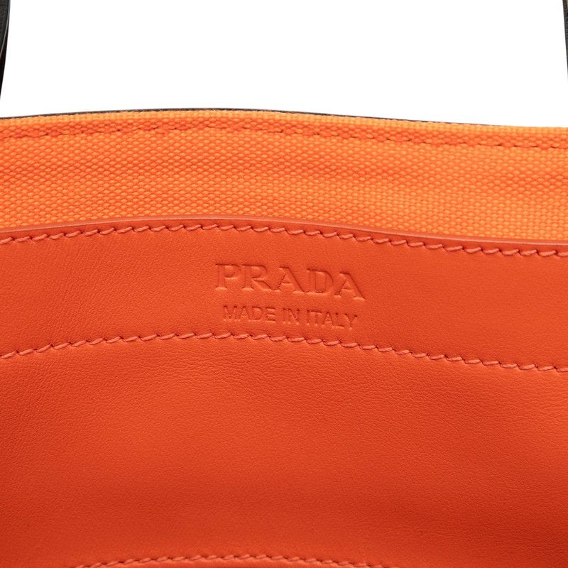 Prada Uverture Black Orange Canvas Leather Tote