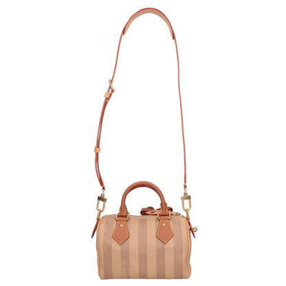 Louis Vuitton Speedy P9 Bandouliere 20 Logo Stripe Leather 2-Way Handbag Beige Tone