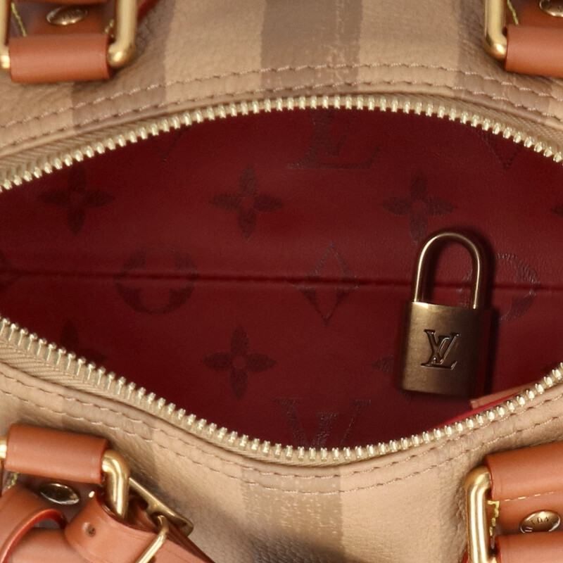 Louis Vuitton Speedy P9 Bandouliere 20 Logo Stripe Leather 2-Way Handbag Beige Tone