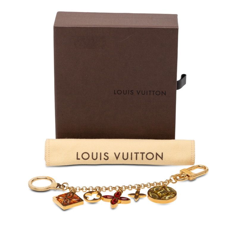 Louis Vuitton Porte Cles Chenne Ice Flower Key Holder Bag Charm Gold Multicolor