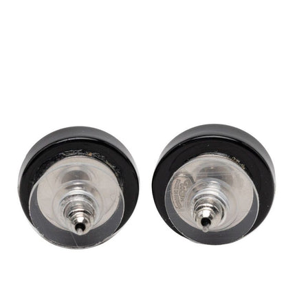 Chanel CC Logo Bicolor Black Silver Metal Enamel Earrings