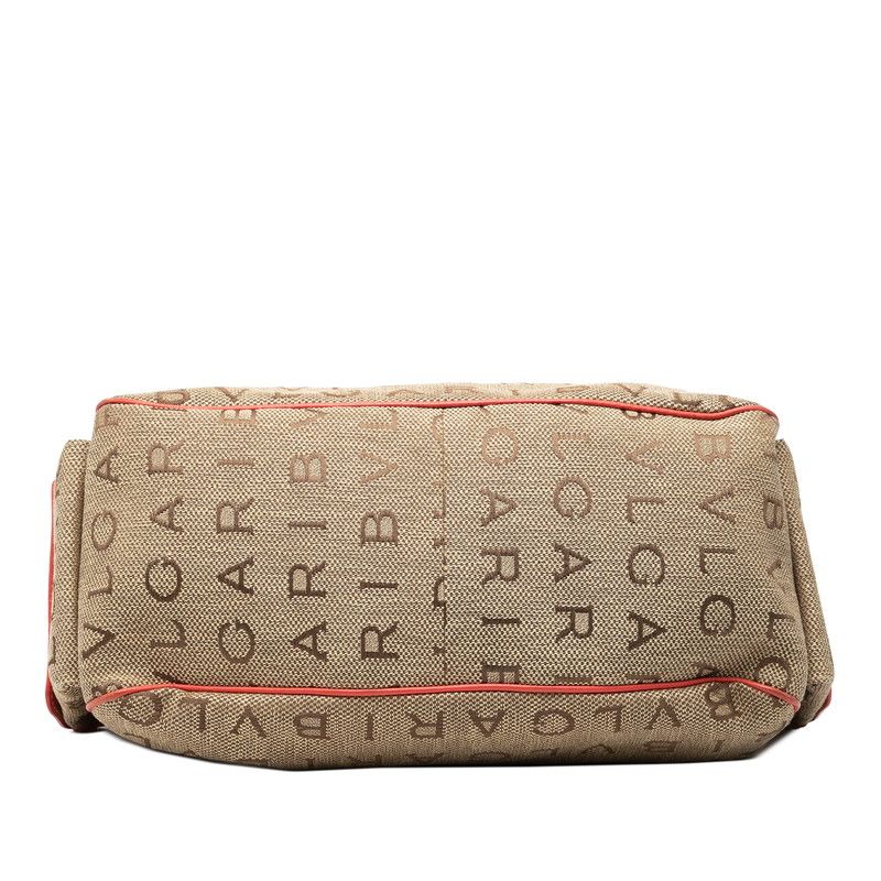 Bvlgari Logomania 2-Way Shoulder Bag Beige Pink Canvas Leather