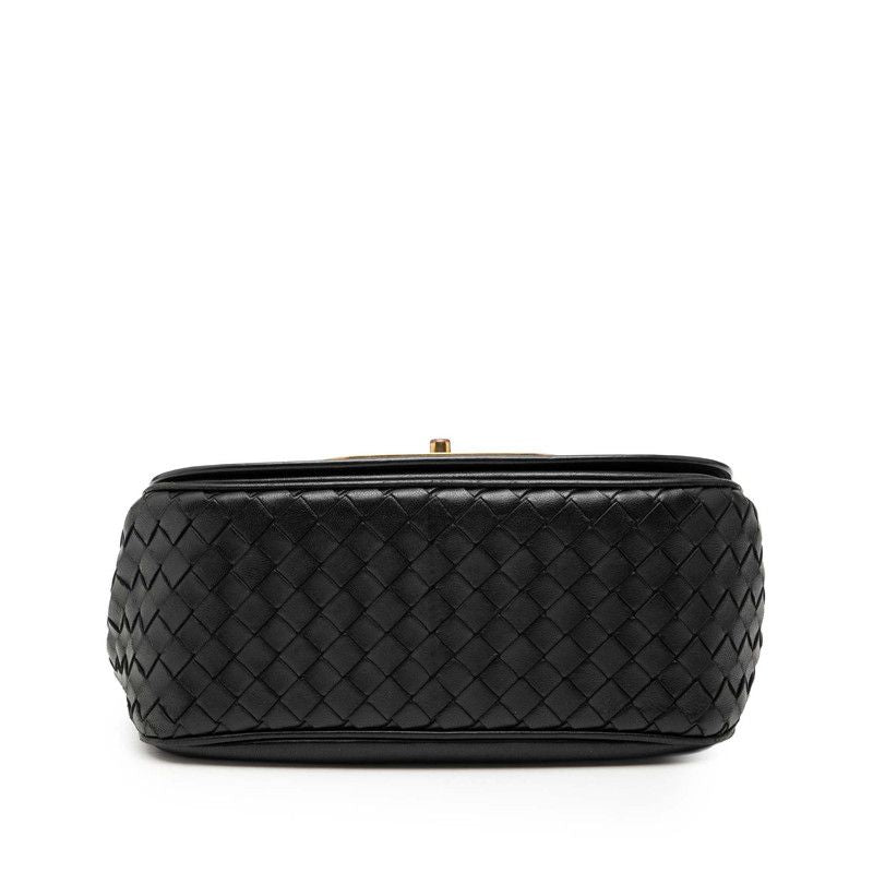 Bottega Veneta Intrecciato Crossbody Shoulder Bag Black Leather