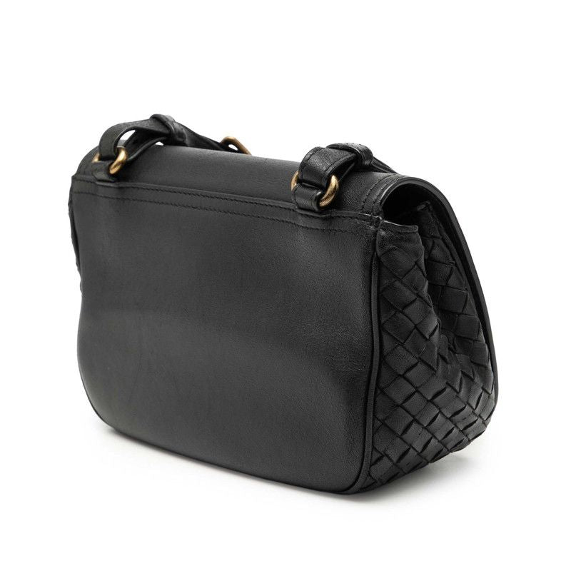 Bottega Veneta Intrecciato Crossbody Shoulder Bag Black Leather