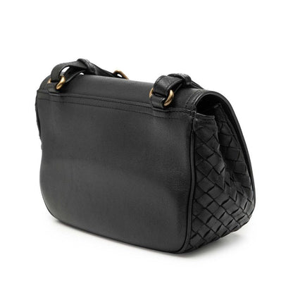 Bottega Veneta Intrecciato Crossbody Shoulder Bag Black Leather