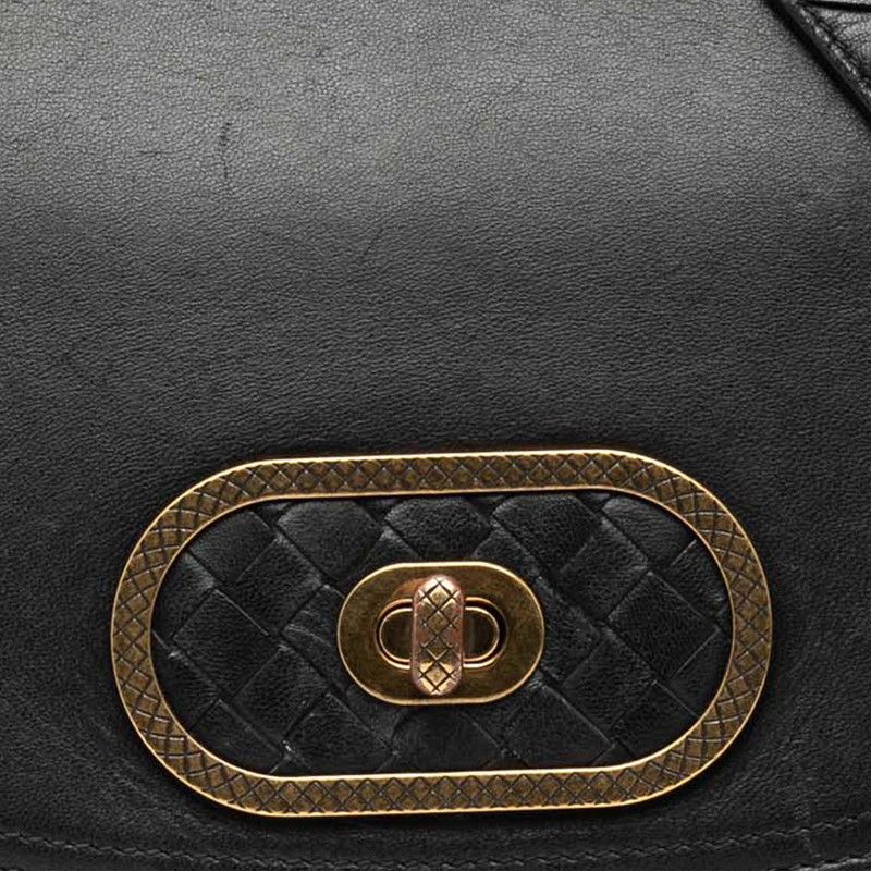 Bottega Veneta Intrecciato Crossbody Shoulder Bag Black Leather