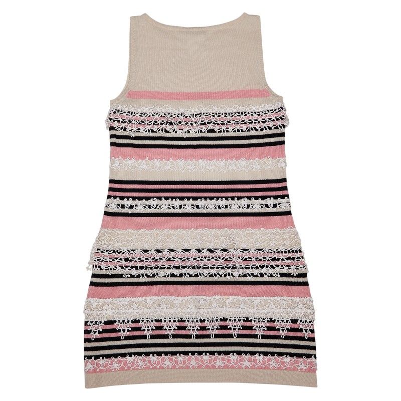 Chanel Coco Button Sleeveless Knit Dress 38 Multicolor Pink Multicolor- Pink Beige