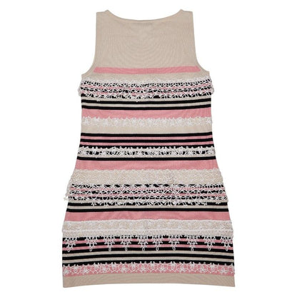 Chanel Coco Button Sleeveless Knit Dress 38 Multicolor Pink Multicolor- Pink Beige