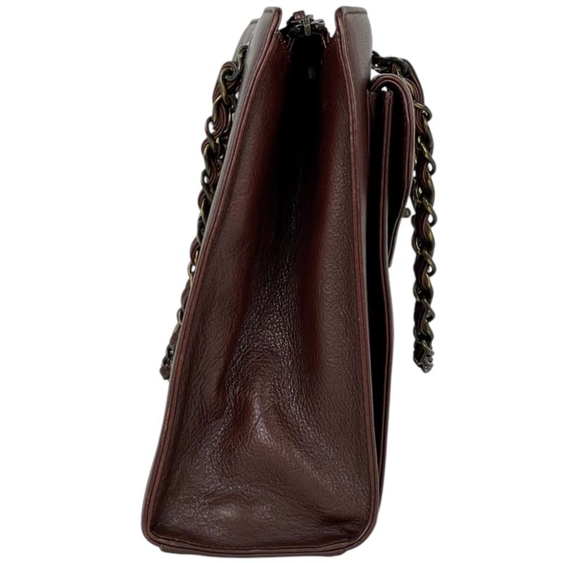 Chanel CC Logo Chain Handbag Tote Leather Brown