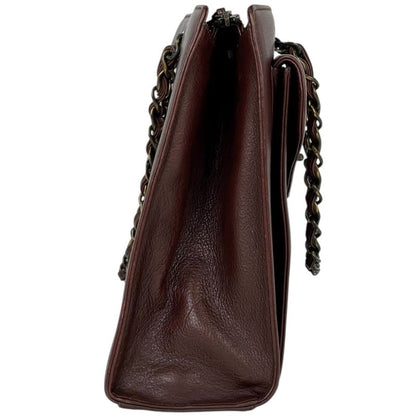Chanel CC Logo Chain Handbag Tote Leather Brown