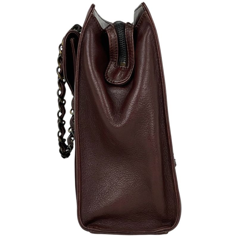 Chanel CC Logo Chain Handbag Tote Leather Brown