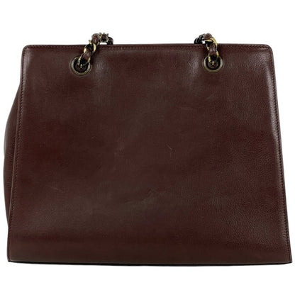 Chanel CC Logo Chain Handbag Tote Leather Brown