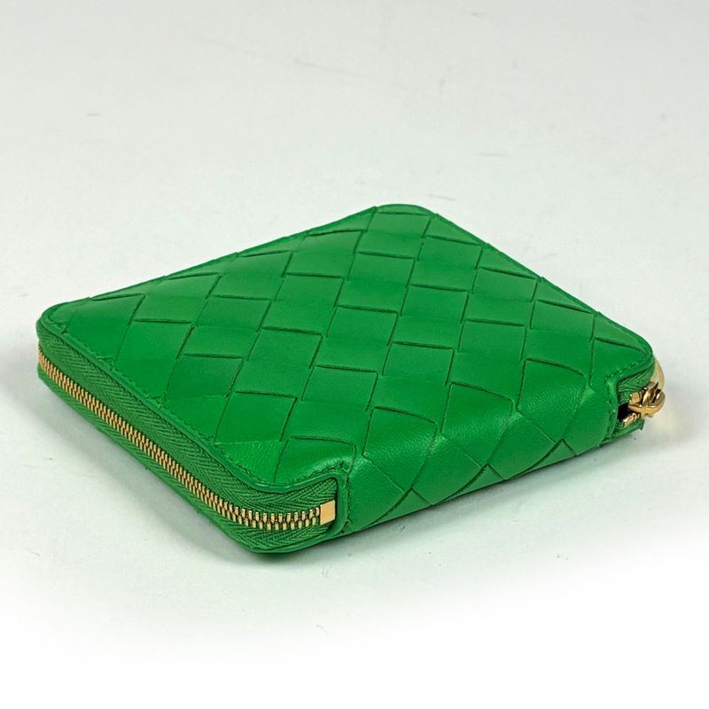 Bottega Veneta Intrecciato Wallet Zip Around Bifold Leather Green