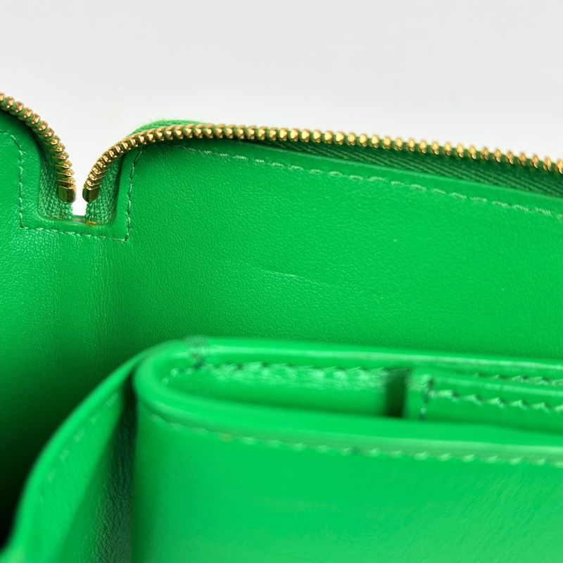 Bottega Veneta Intrecciato Wallet Zip Around Bifold Leather Green
