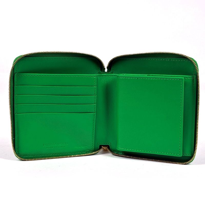 Bottega Veneta Intrecciato Wallet Zip Around Bifold Leather Green