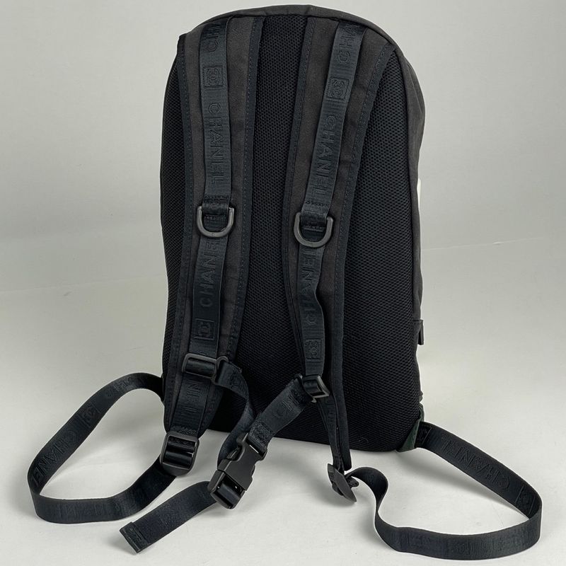 Chanel Sportsline Backpack CC Logo Canvas Black Green