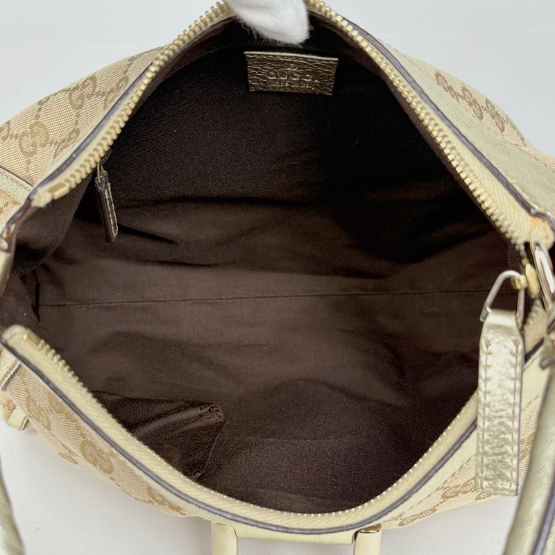 Gucci GG Pattern Shoulder Bag Abbey Logo Canvas Beige Gold