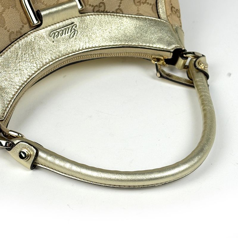 Gucci GG Pattern Shoulder Bag Abbey Logo Canvas Beige Gold