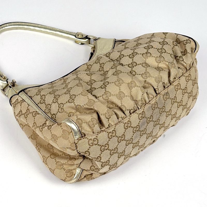 Gucci GG Pattern Shoulder Bag Abbey Logo Canvas Beige Gold