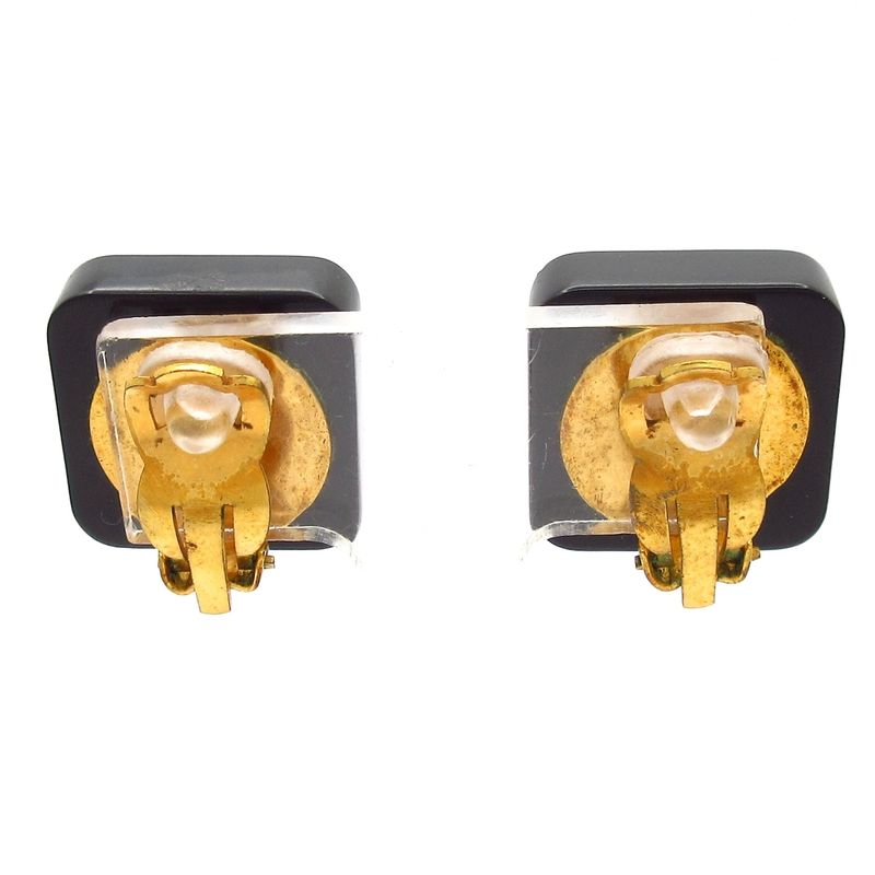 Chanel Earrings Black Gold Clear Black X
