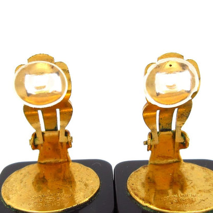 Chanel Earrings Black Gold Clear Black X