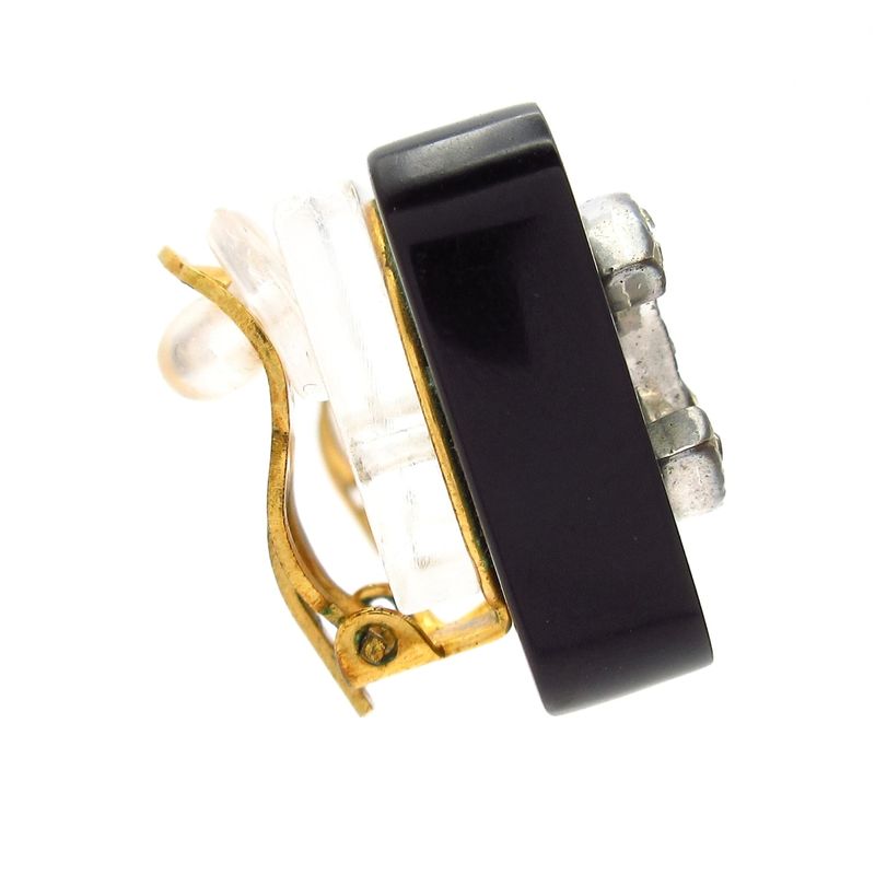 Chanel Earrings Black Gold Clear Black X