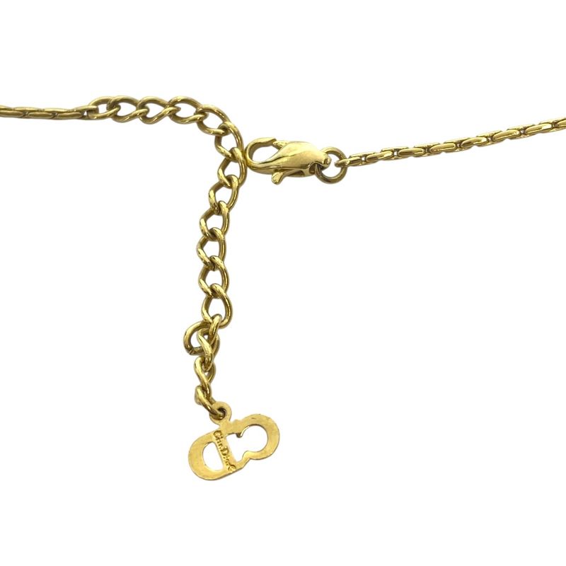 Dior Logo Rhinestone Black Pendant Stone Necklace Gold Plated Gold Color - Black