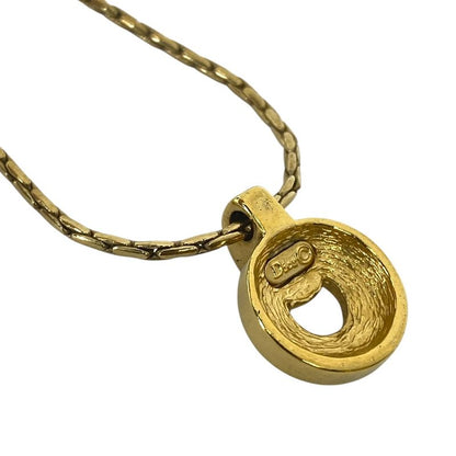 Dior Logo Rhinestone Black Pendant Stone Necklace Gold Plated Gold Color - Black