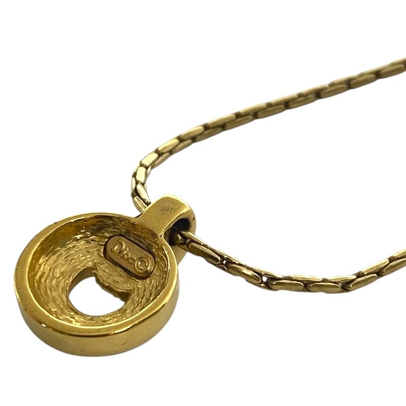 Dior Logo Rhinestone Black Pendant Stone Necklace Gold Plated Gold Color - Black