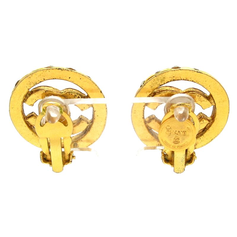 Chanel Earrings Gold Clear Gold X Clear