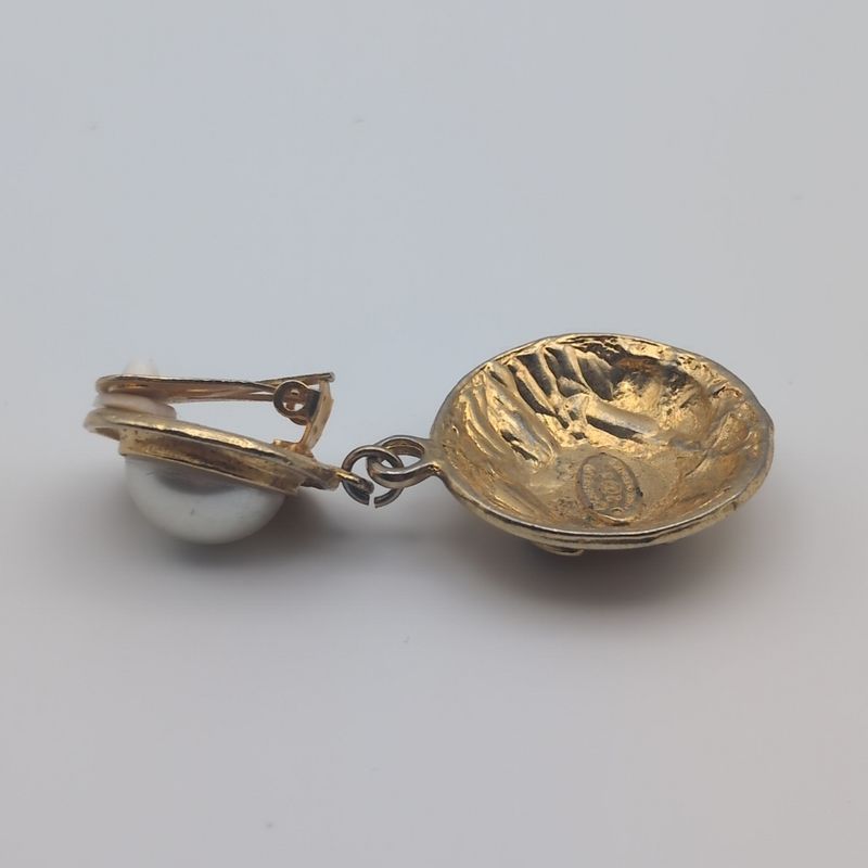 Chanel Earrings CC Logo Quilted Faux Pearl Swing Single Ear