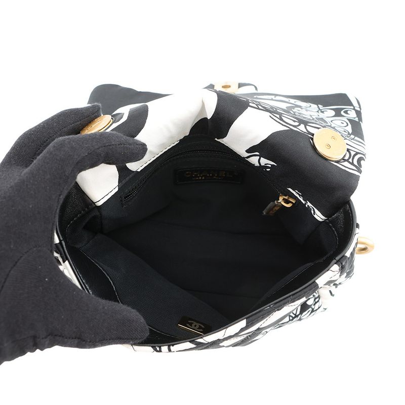 Chanel Chain Shoulder Bag Quilted CC Logo Diacoco Mini Nylon Cahnel Black White