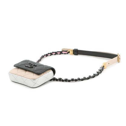 Chanel Belt Bag CC Logo Quilted Mini Chain Lambskin Black Multicolor