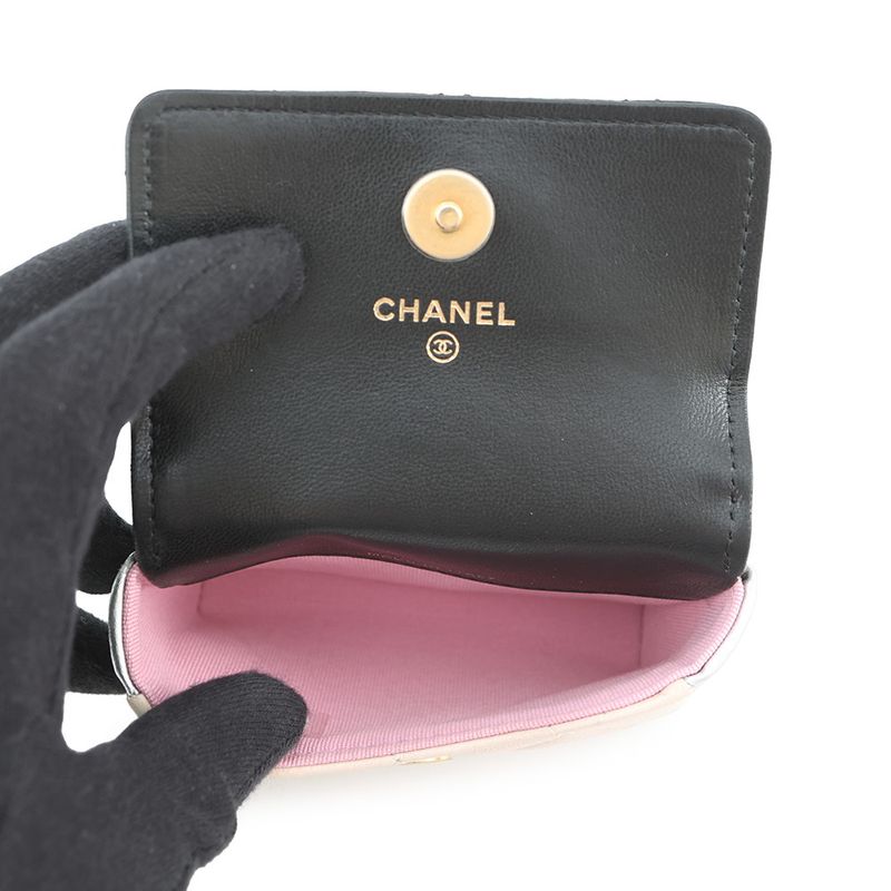Chanel Belt Bag CC Logo Quilted Mini Chain Lambskin Black Multicolor