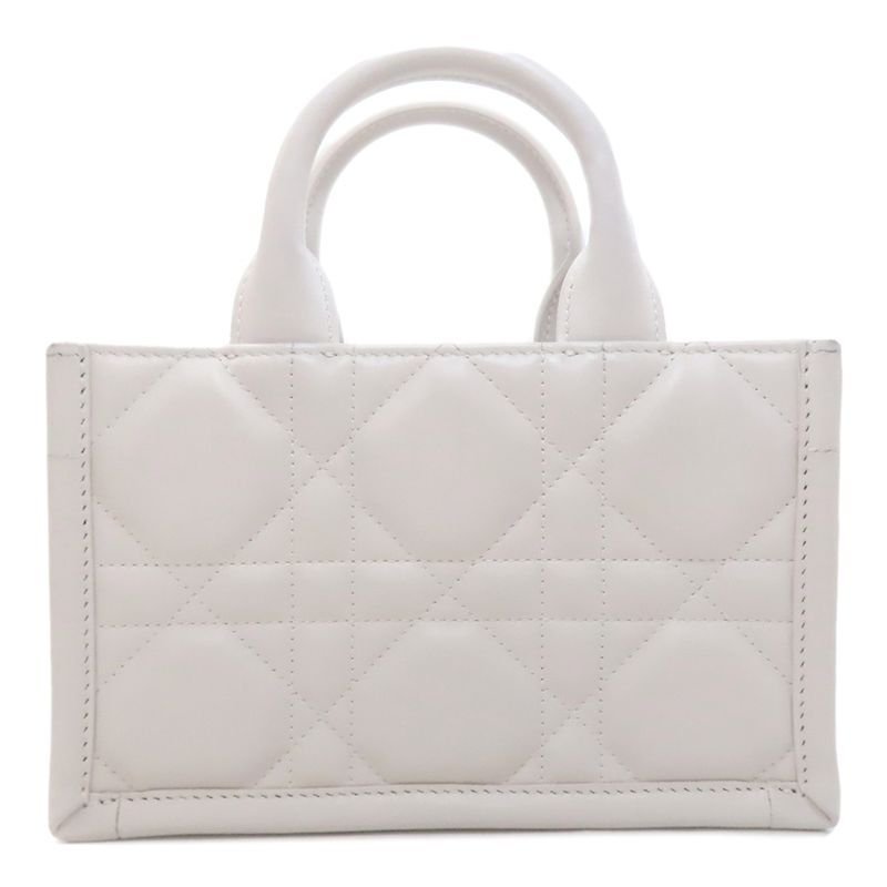 Dior Book Tote Mini Macro Cannage 2-Way Handbag White Gray White