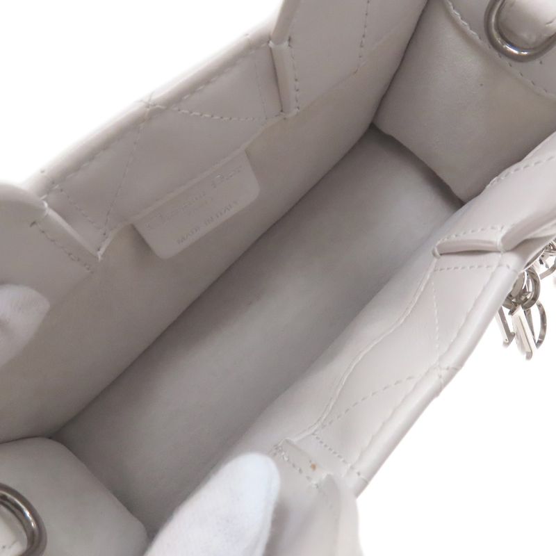 Dior Book Tote Mini Macro Cannage 2-Way Handbag White Gray White