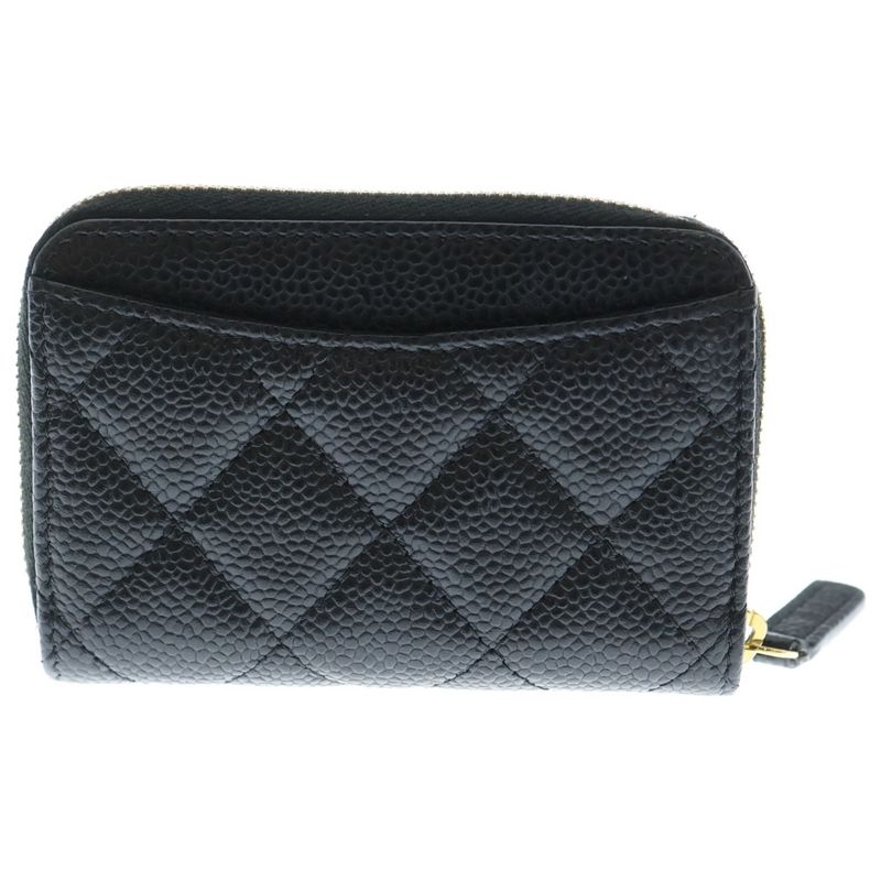 Chanel Quilted Coin Case Zip Around Black Caviar Gold