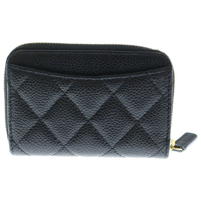 Chanel Quilted Coin Case Zip Around Black Caviar Gold