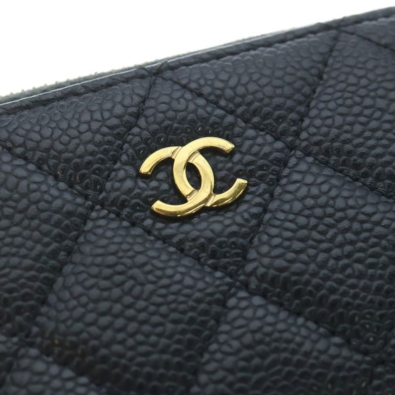 Chanel Quilted Coin Case Zip Around Black Caviar Gold