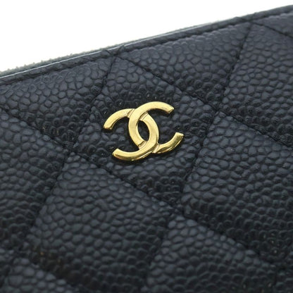 Chanel Quilted Coin Case Zip Around Black Caviar Gold