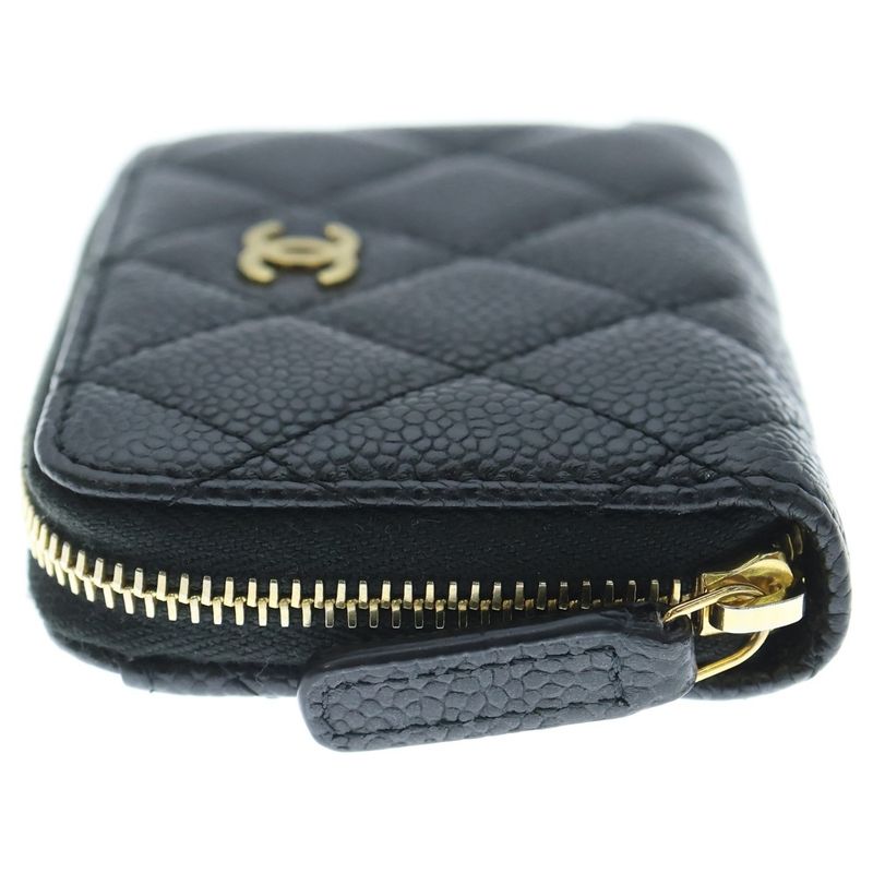 Chanel Quilted Coin Case Zip Around Black Caviar Gold