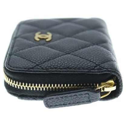 Chanel Quilted Coin Case Zip Around Black Caviar Gold