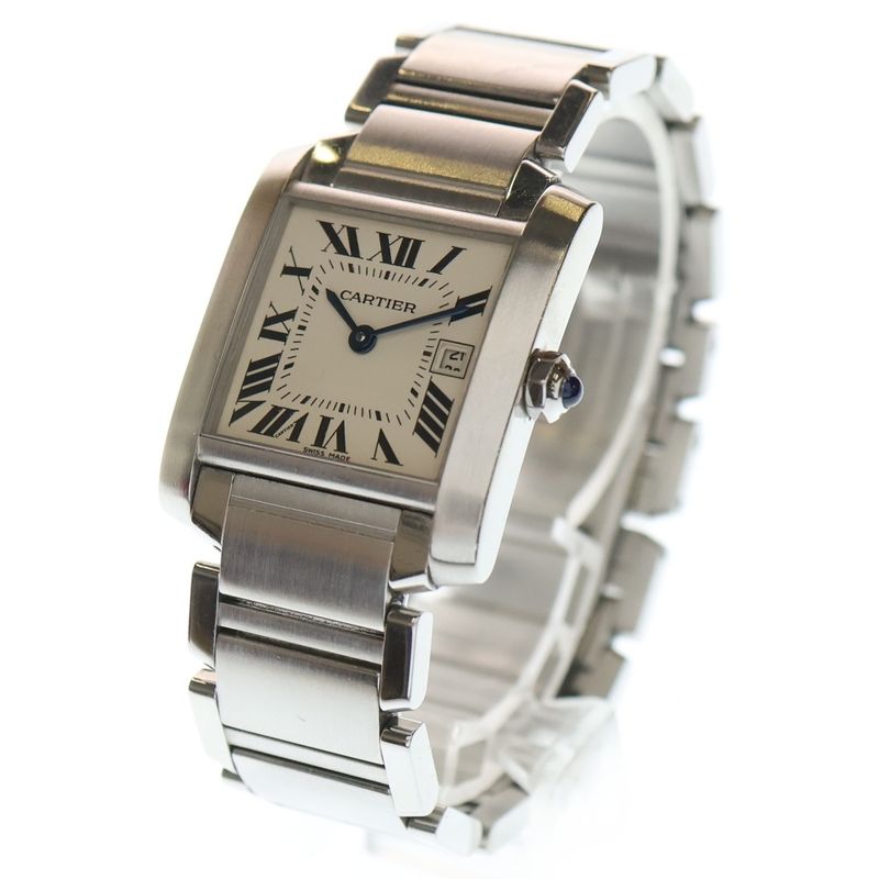 Cartier Tank Francaise MM Silver Dial SS Quartz Stainless Steel Watch