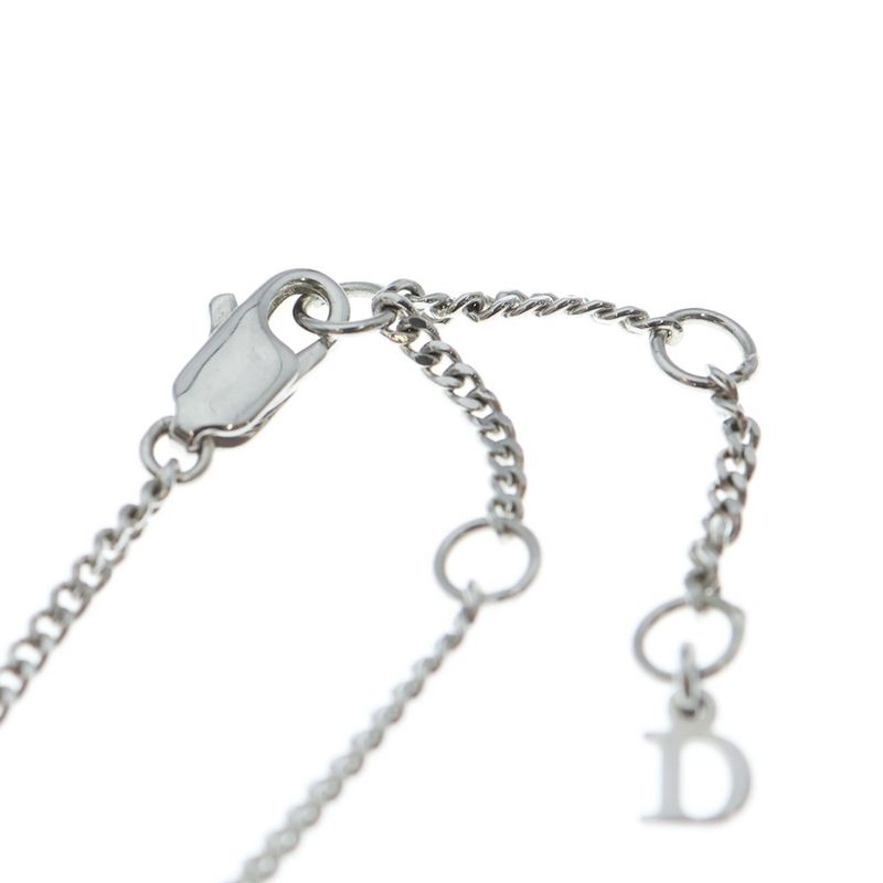 Dior Ribbon Motif CD Logo Charm Necklace Silver